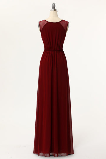 Simple Burgundy A-Line Long Bridesmaid Dress